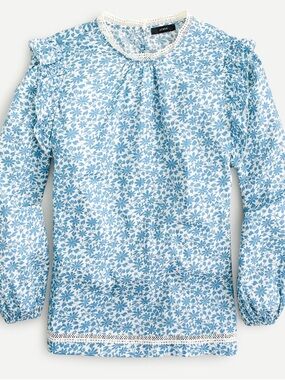 J. Crew Light Blue and White Floral Peasant Blouse